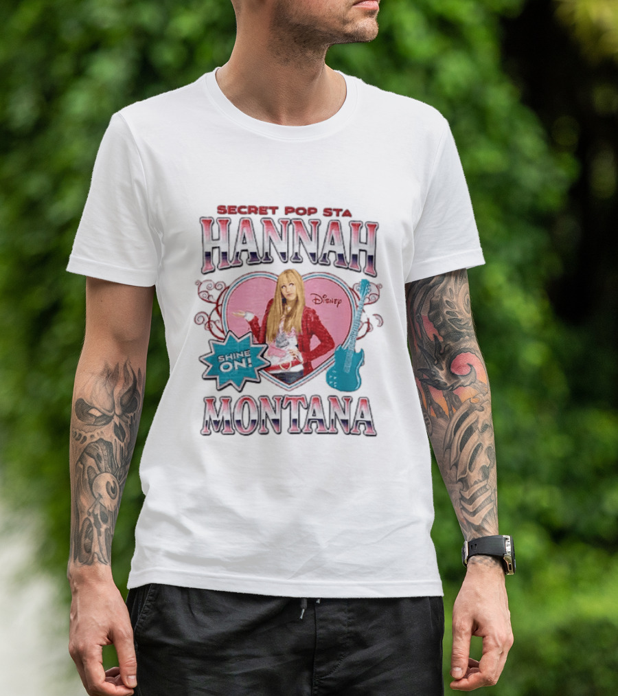 Hannah Montana Secret Pop Star Shine On Disney Heart Electric Guitar T-Shirt