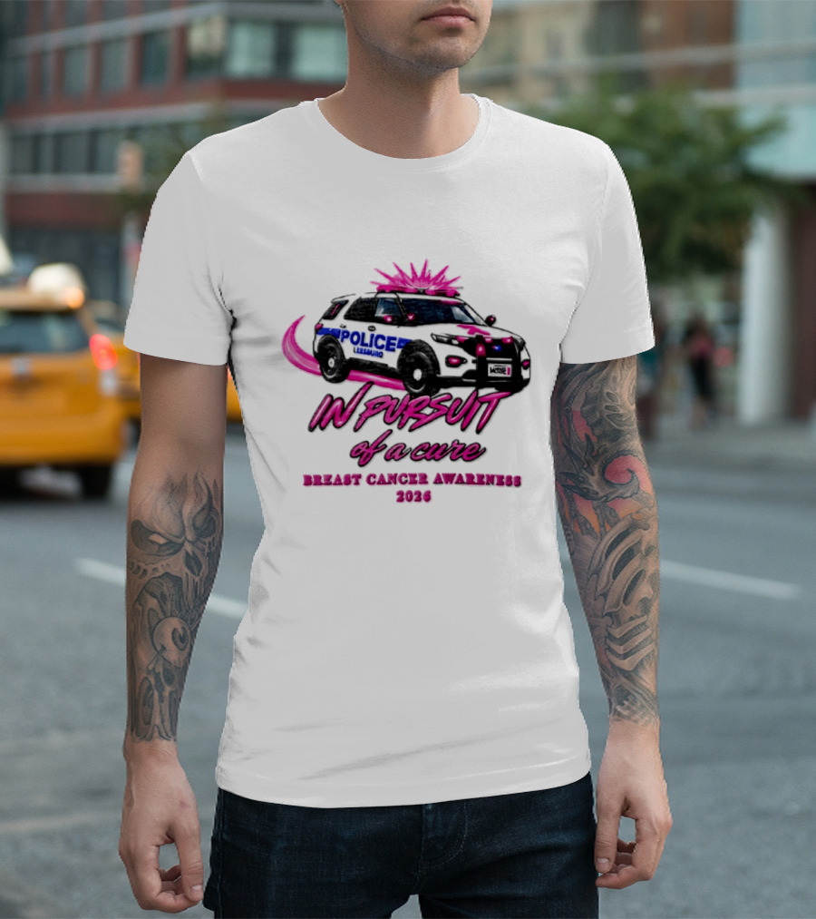 In Pursuit Of A Cure Police Car Breast Cancer Awareness 2026 T-Shirt
