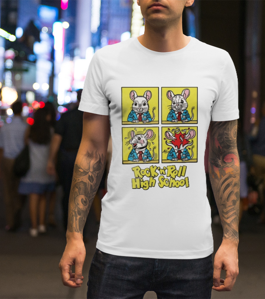 Rock N Roll High School Comic Mouse Head Explosion Cartoon Panels T-Shirt