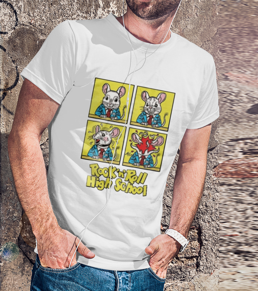 Rock N Roll High School Comic Mouse Head Explosion Cartoon Panels T-Shirt