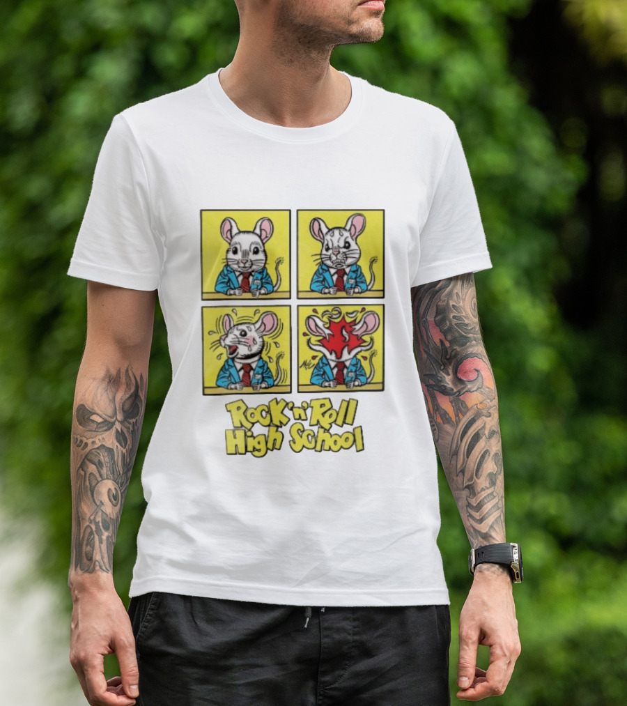 Rock N Roll High School Comic Mouse Head Explosion Cartoon Panels T-Shirt