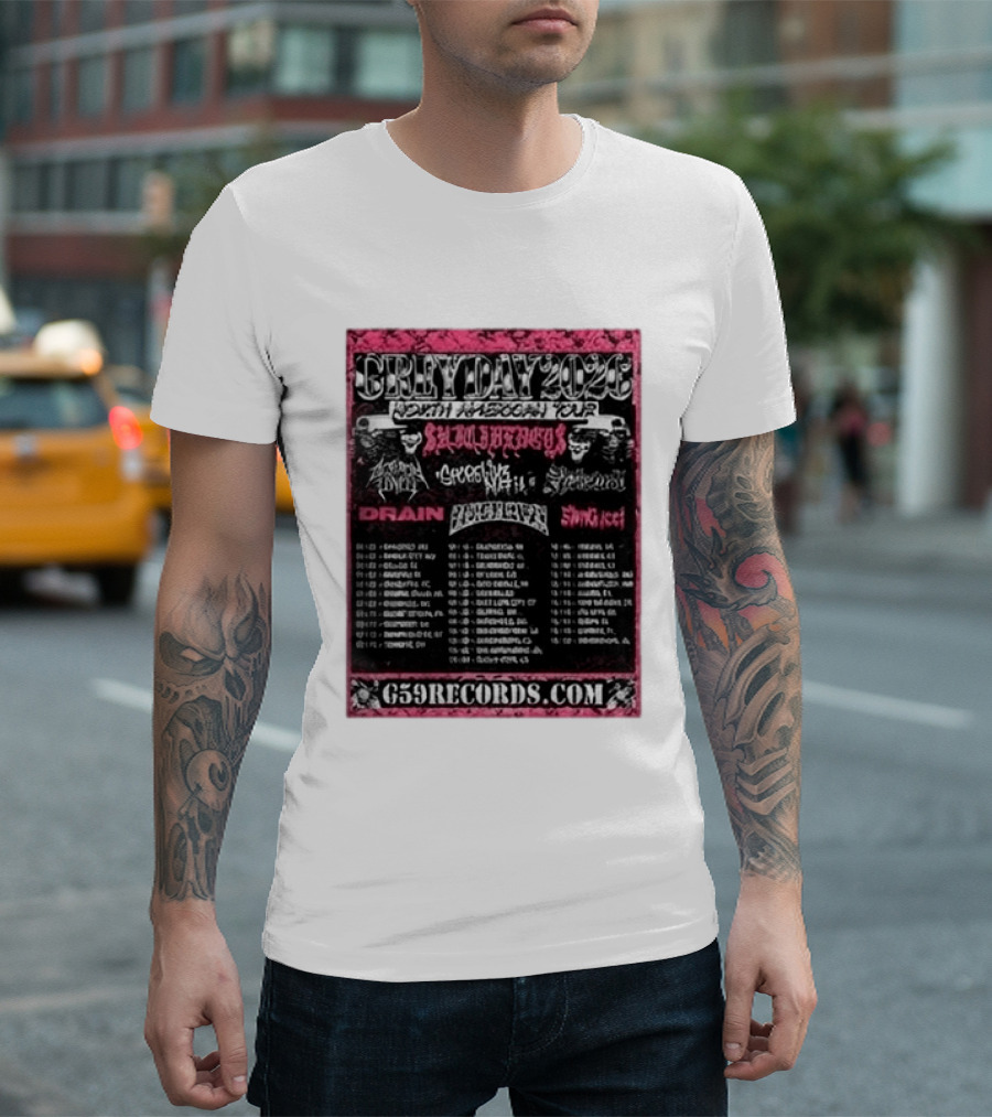 Greyday 2026 North American Tour Lineup Photo G59Records Suicideboys Drain Lineup Dates T-Shirt