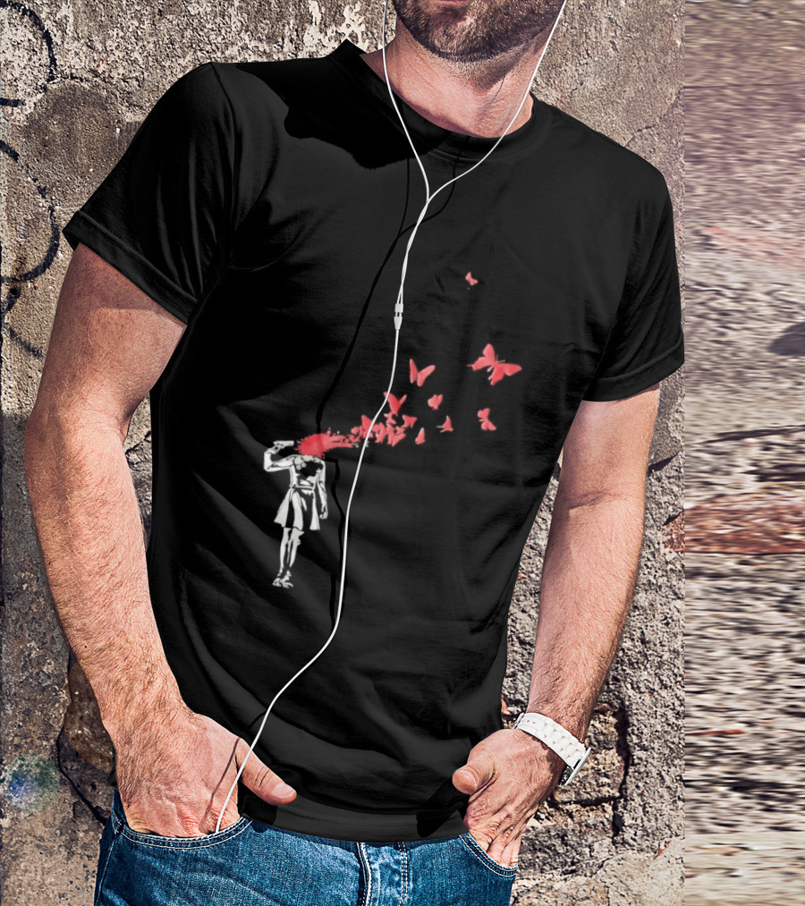Banksy Girl Red Butterfly Burst Explosion T-Shirt