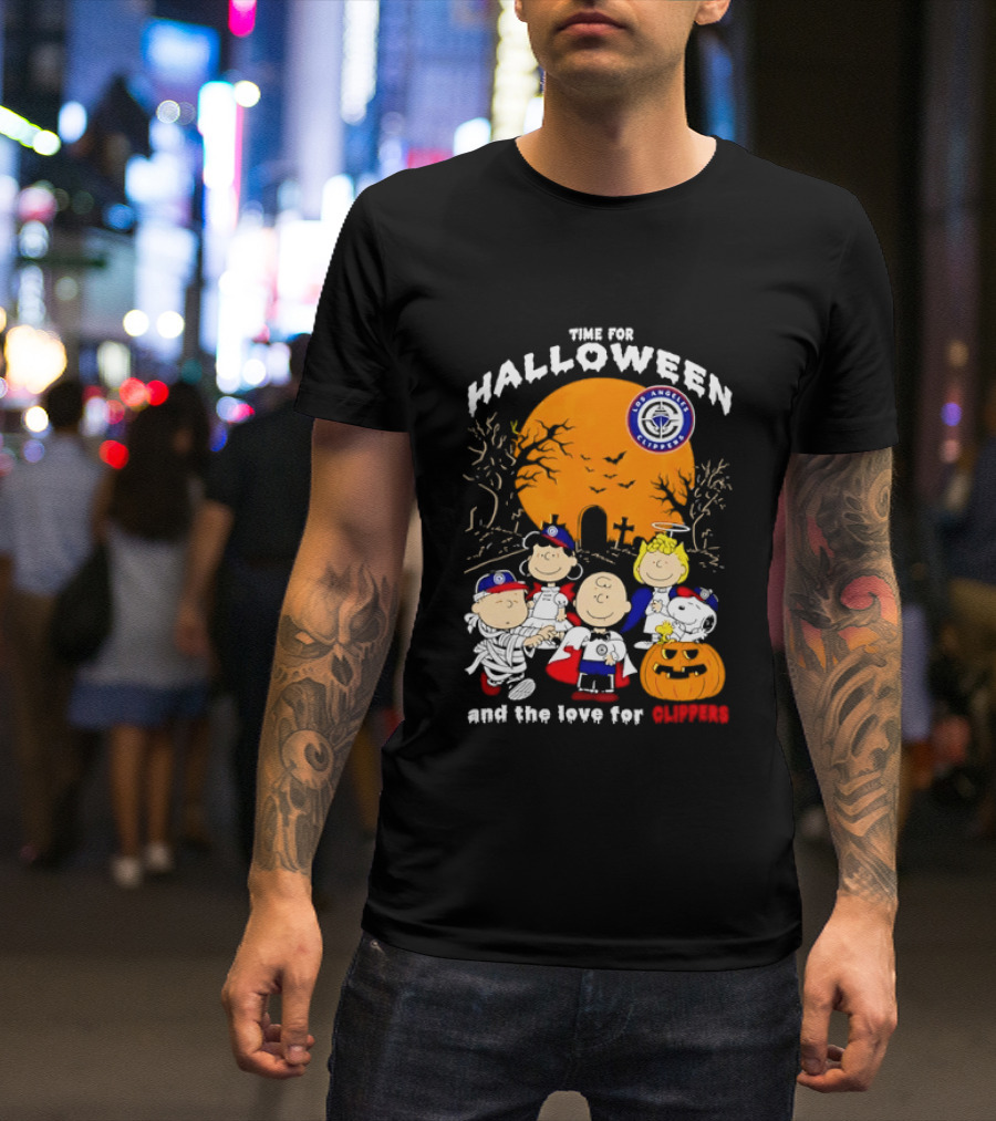 Peanuts Gang Time For Halloween Los Angeles Clippers Pumpkin Fun T-Shirt