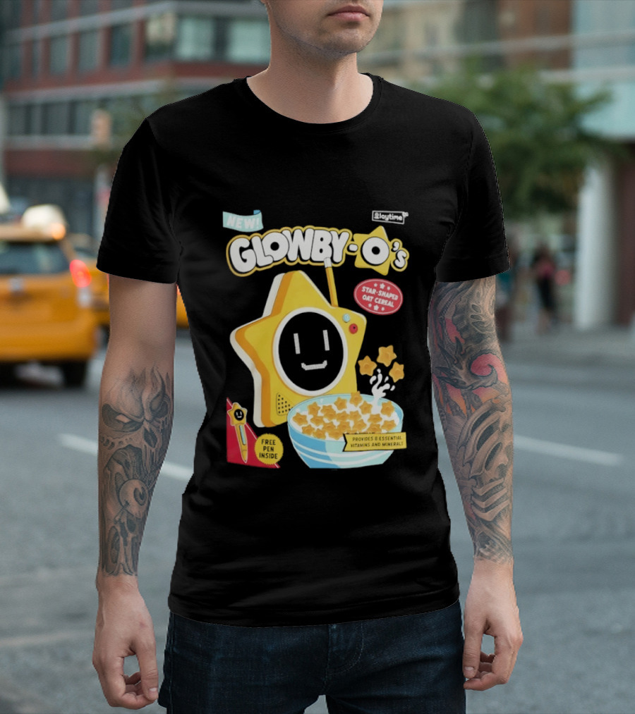 NEW Playtime Co Glowby O's Star Shaped Oat Cereal Box With Smiling Star And Bowl Of Cereal Bites T-Shirt