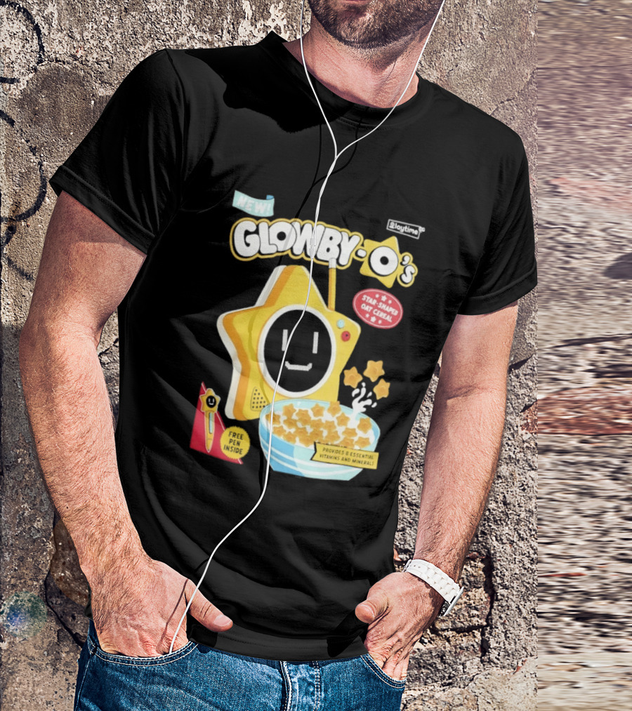 NEW Playtime Co Glowby O's Star Shaped Oat Cereal Box With Smiling Star And Bowl Of Cereal Bites T-Shirt