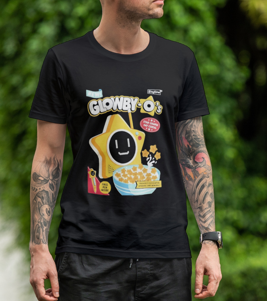 NEW Playtime Co Glowby O's Star Shaped Oat Cereal Box With Smiling Star And Bowl Of Cereal Bites T-Shirt