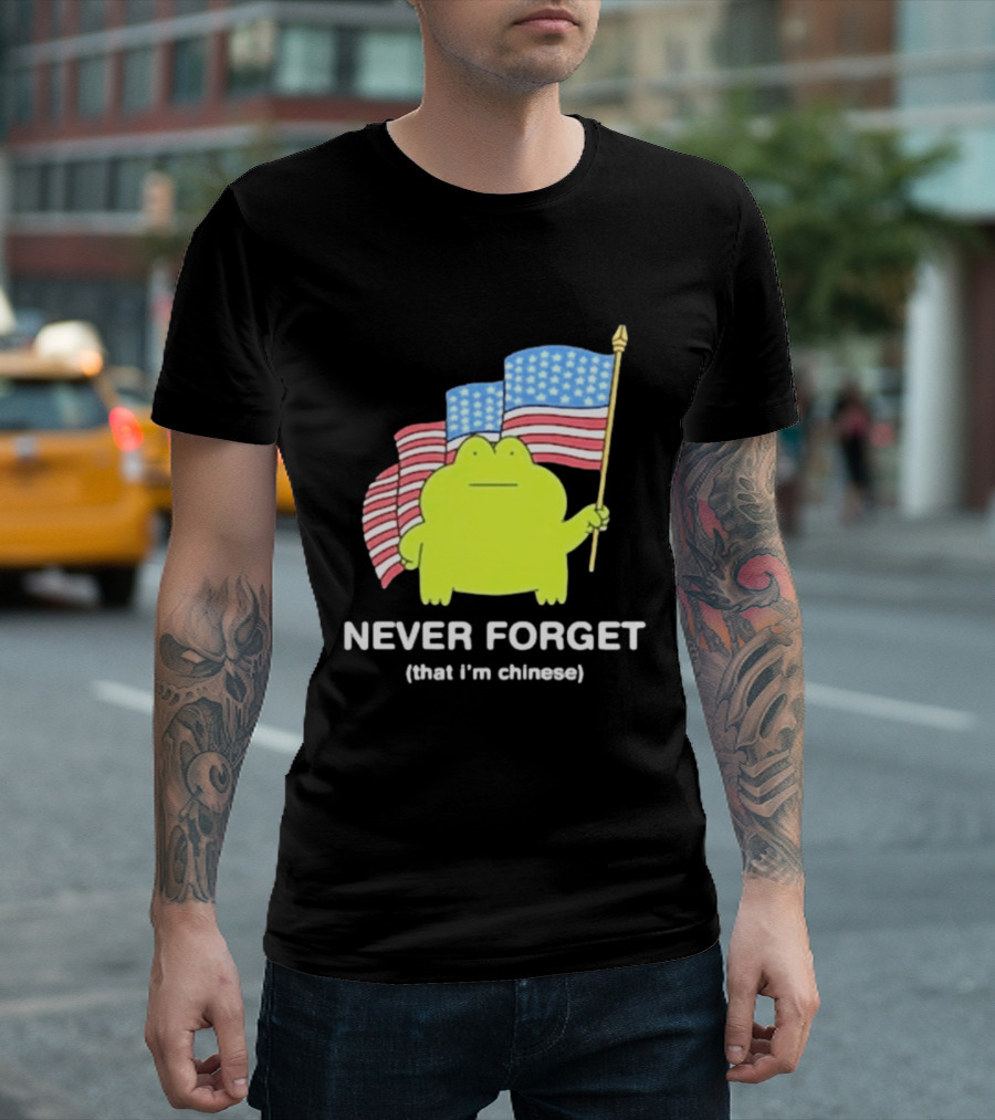 Frog Holding American Flags Never Forget That I'm Chinese T-Shirt