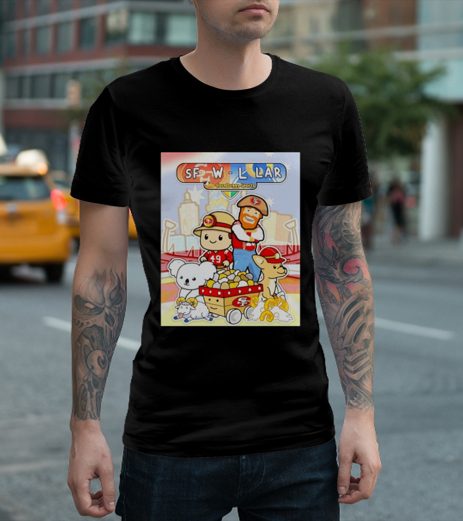 SF 49ers Vs LAR CornDoggy Sports Matchup With Cute Characters And Animals T-Shirt