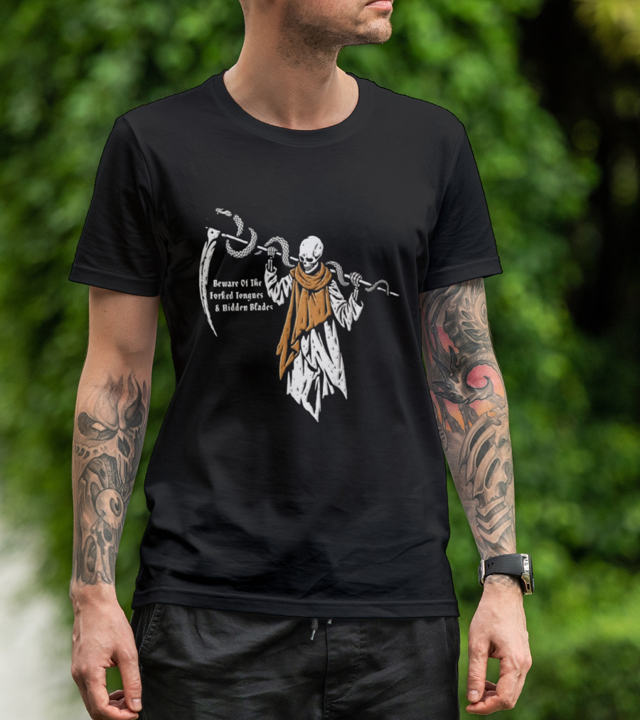 Beware Of The Forked Tongues And Hidden Blades Grim Reaper Snake T-Shirt