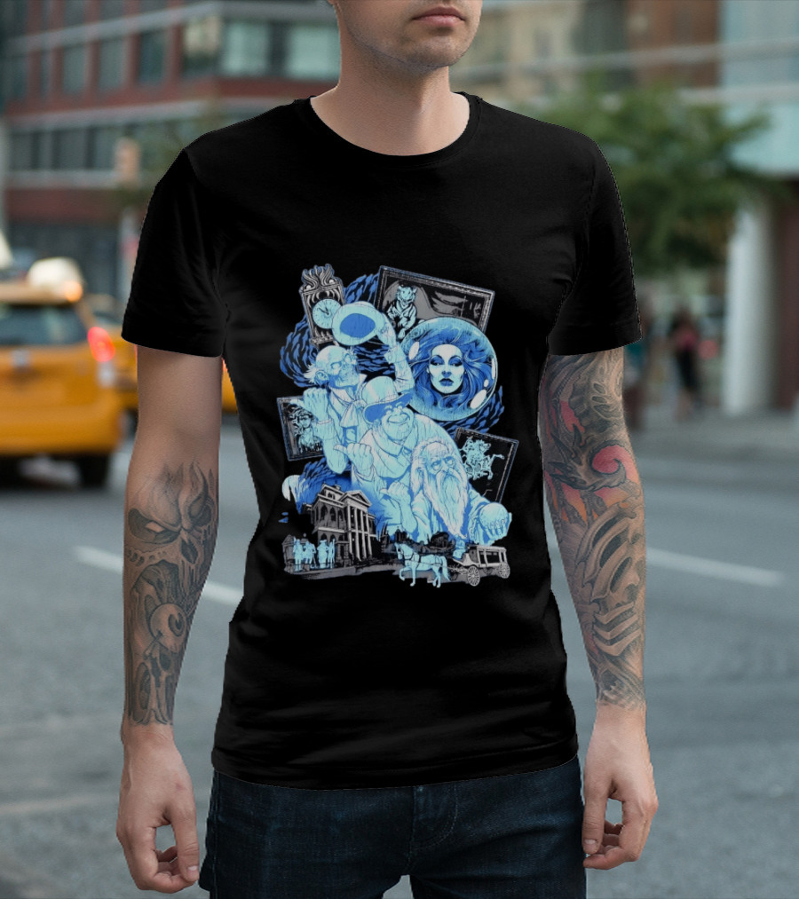 The Haunted Mansion Ghostly Spirits Madame Leota Hitchhiking Ghosts And Doom Buggy T-Shirt
