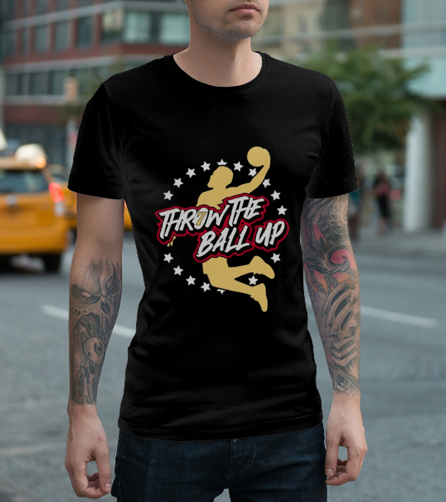 Throw The Ball Up Basketball Player Silhouette With Stars T-Shirt