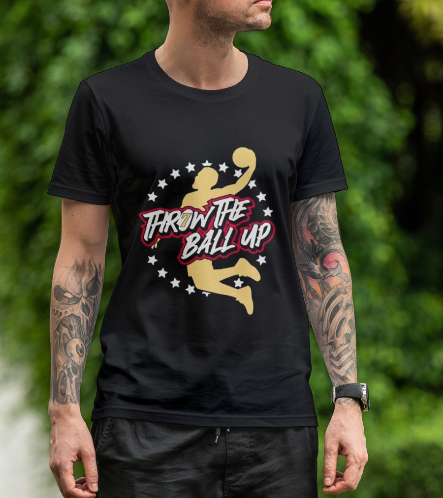 Throw The Ball Up Basketball Player Silhouette With Stars T-Shirt