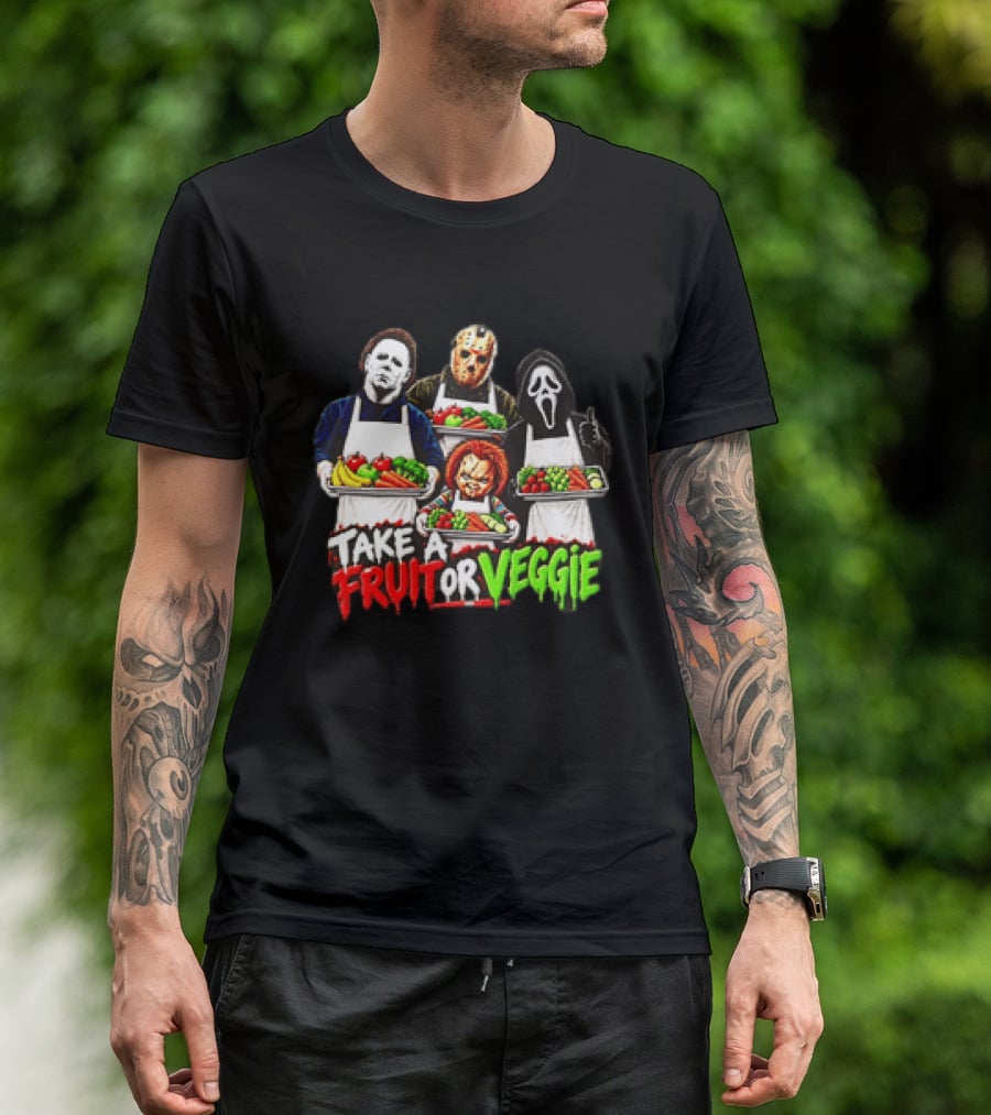 Michael Myers Jason Voorhees Ghostface Chucky Horror Movie Take A Fruit Or Veggie T-Shirt