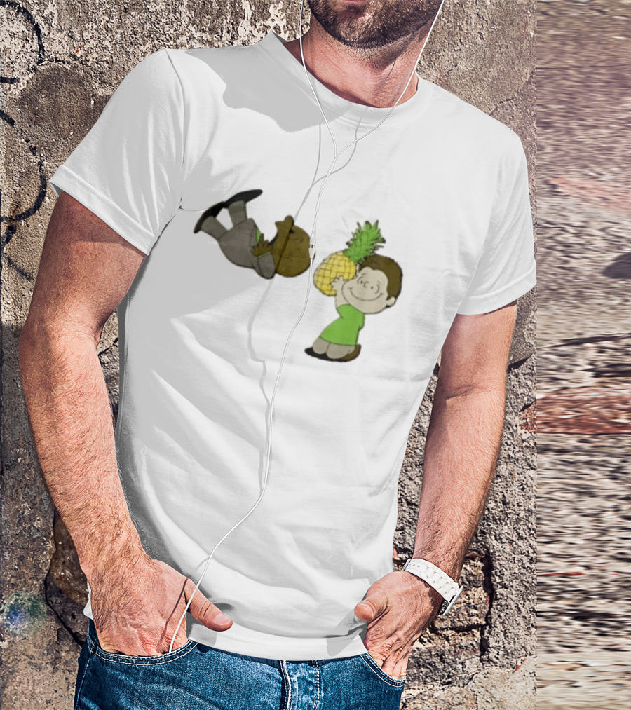 Cartoon Smiling Boy With Upside Down Pineapple Suit Person T-Shirt
