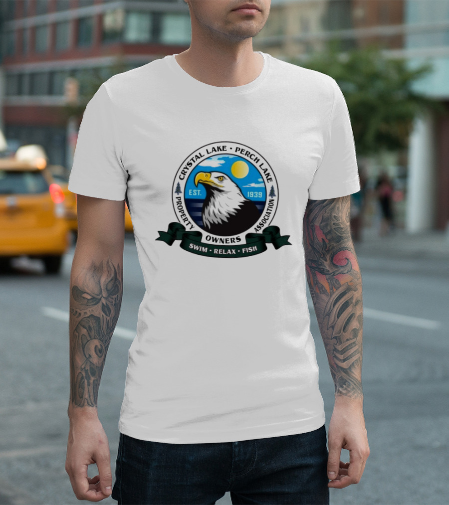 Crystal Lake Perch Lake Property Owners Association Eagle Emblem Est. 1939 Swim Relax Fish T-Shirt