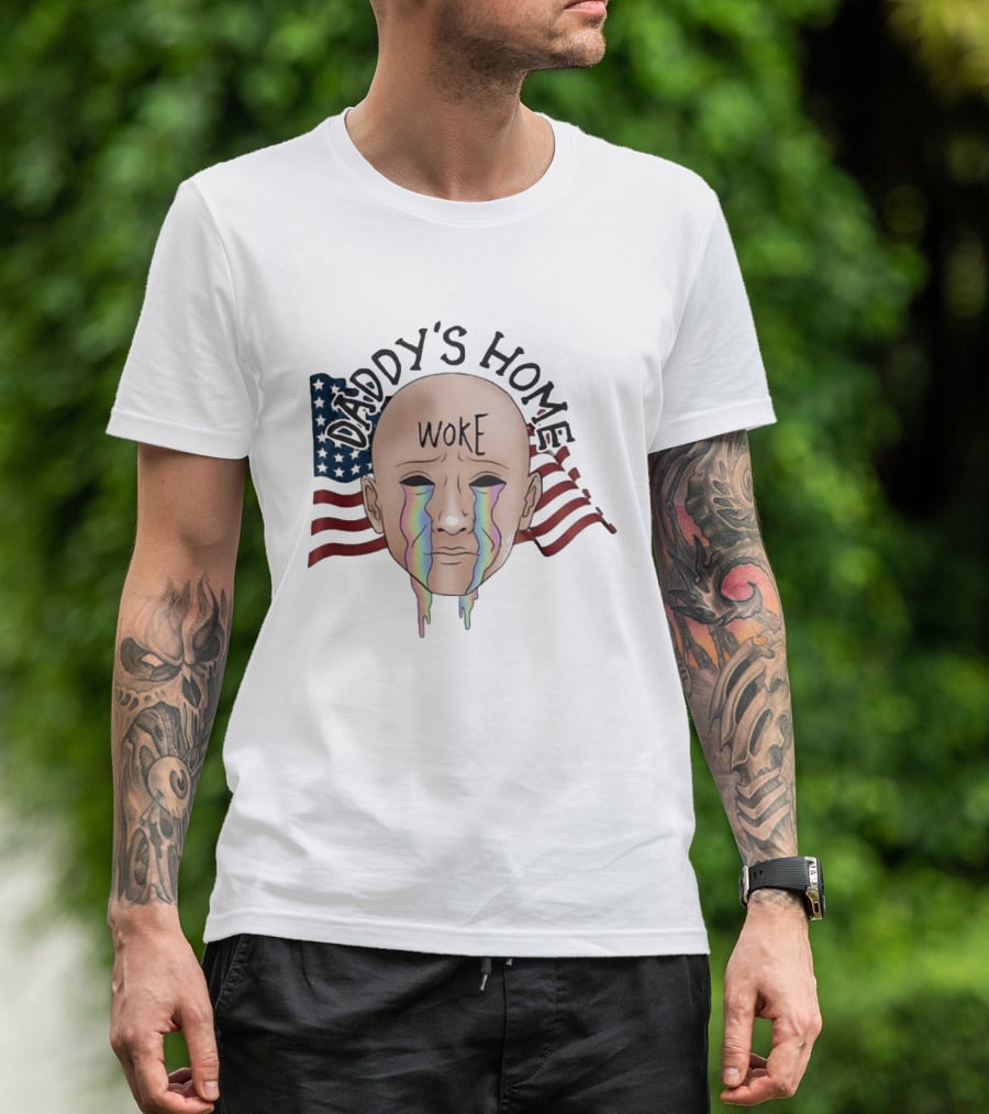 Daddy's Home Woke Crying Face With Flags T-Shirt
