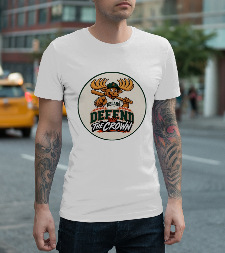 Delano A's Moose Character Baseball Defend The Crown T-Shirt