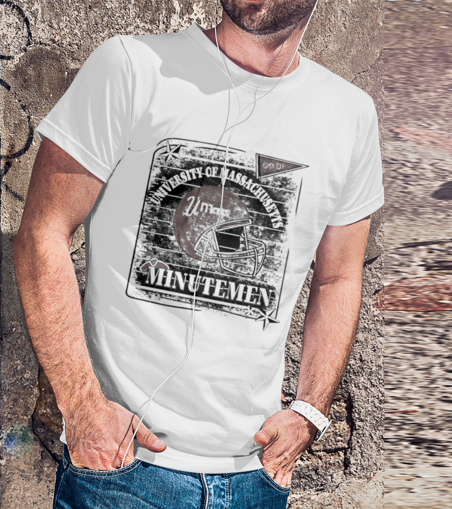 University Of Massachusetts Minutemen Distressed Football Helmet T-Shirt