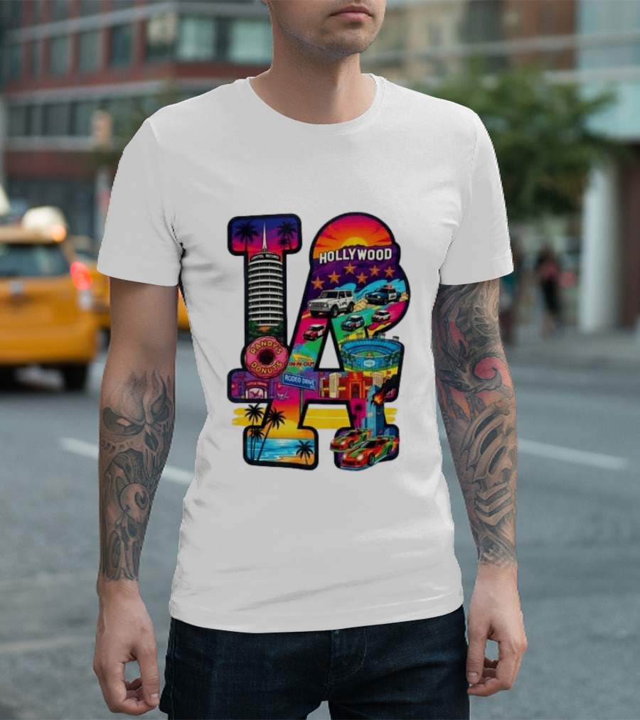 Los Angeles Hollywood Randy's Donuts Rodeo Drive Palm Trees Dodgers Stadium T-Shirt