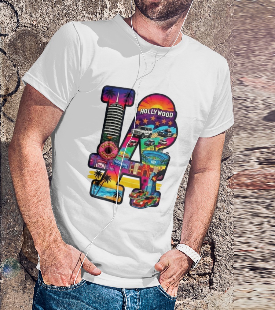 Los Angeles Hollywood Randy's Donuts Rodeo Drive Palm Trees Dodgers Stadium T-Shirt