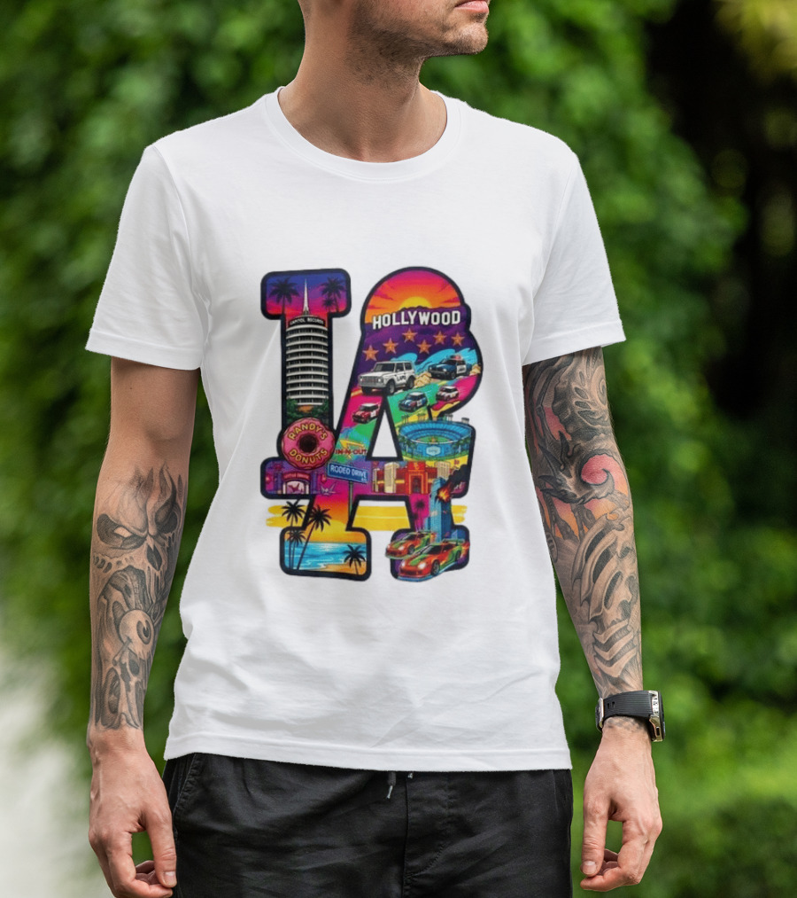 Los Angeles Hollywood Randy's Donuts Rodeo Drive Palm Trees Dodgers Stadium T-Shirt