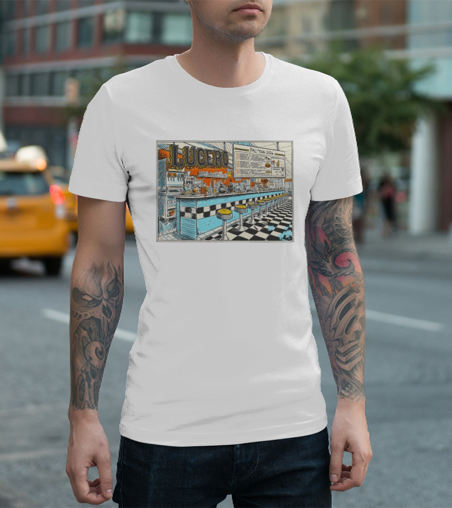 Lucero Fall Tour 2026 Diner Indie Rock Showdeer Vintage Americana Scenery T-Shirt
