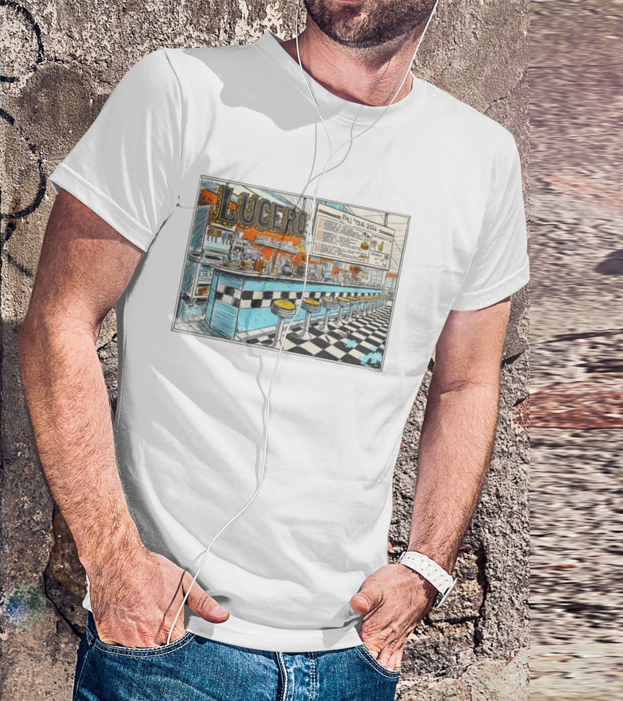 Lucero Fall Tour 2026 Diner Indie Rock Showdeer Vintage Americana Scenery T-Shirt