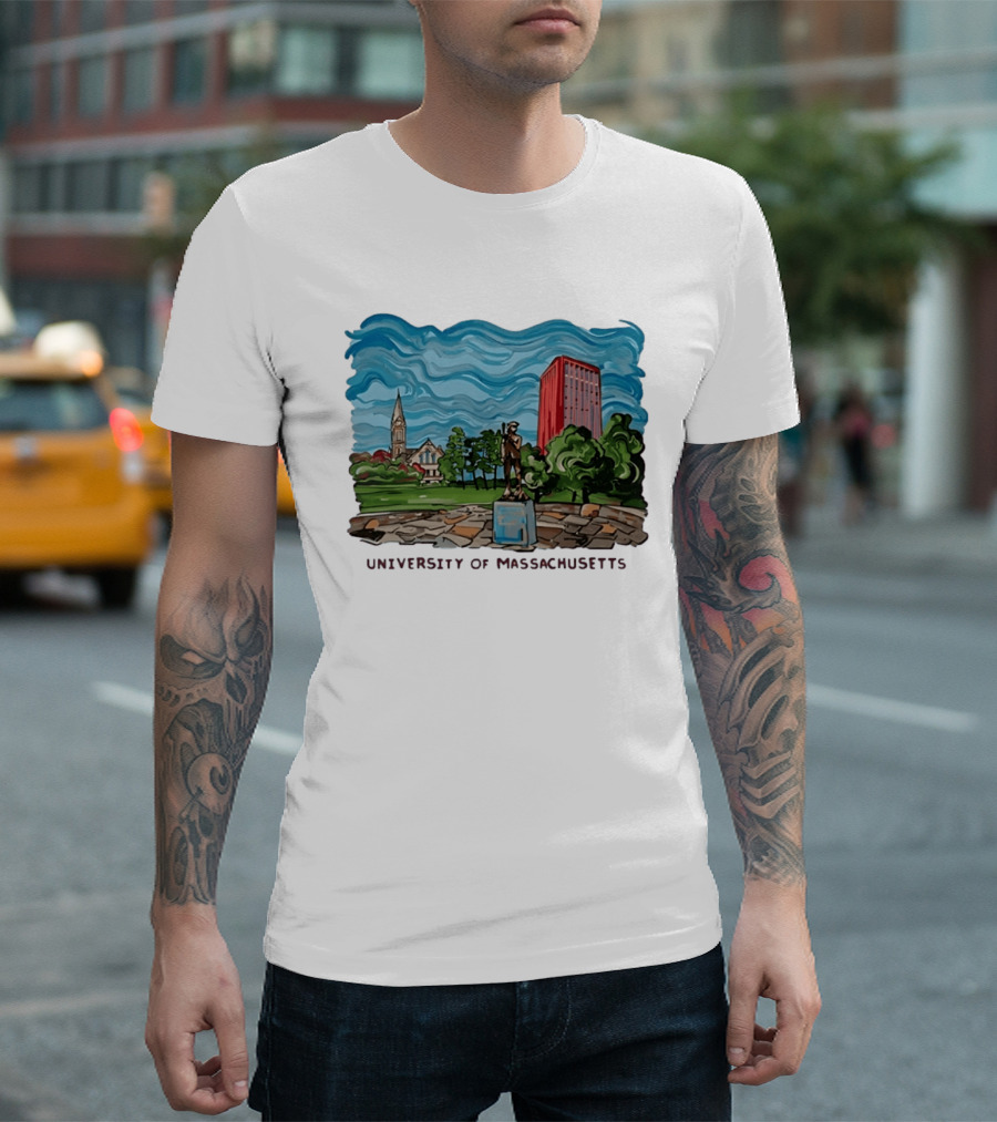 University Of Massachusetts Landmark Campus Scene Tower And Trees T-Shirt