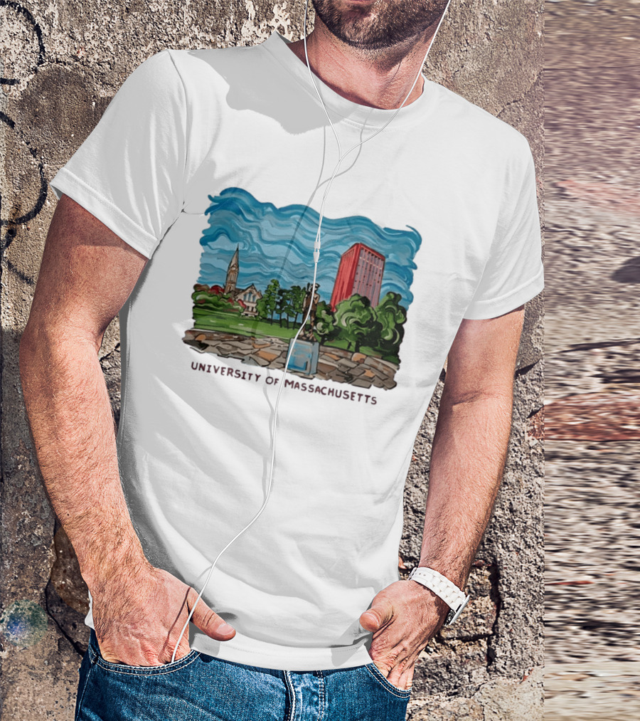 University Of Massachusetts Landmark Campus Scene Tower And Trees T-Shirt
