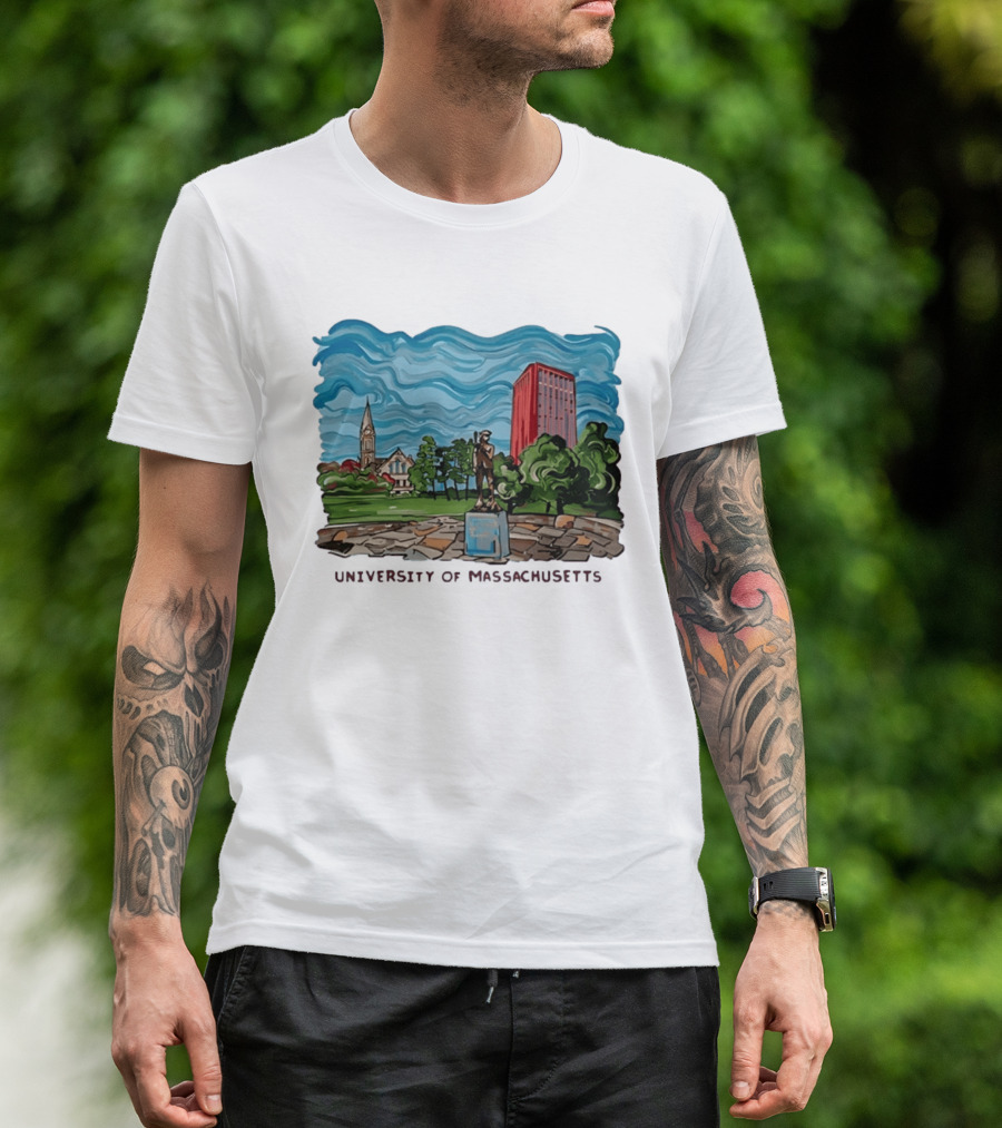 University Of Massachusetts Landmark Campus Scene Tower And Trees T-Shirt