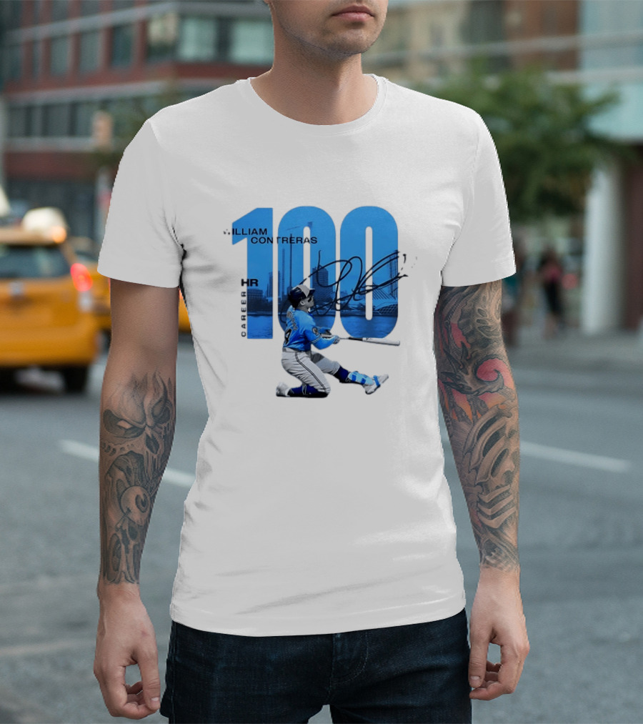 William Contreras Milwaukee Brewers 100 HR Milestone Signature T-Shirt