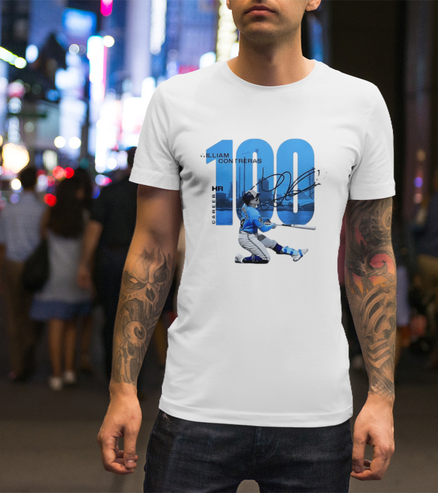 William Contreras Milwaukee Brewers 100 HR Milestone Signature T-Shirt
