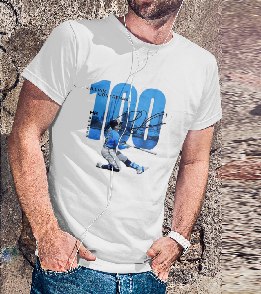 William Contreras Milwaukee Brewers 100 HR Milestone Signature T-Shirt