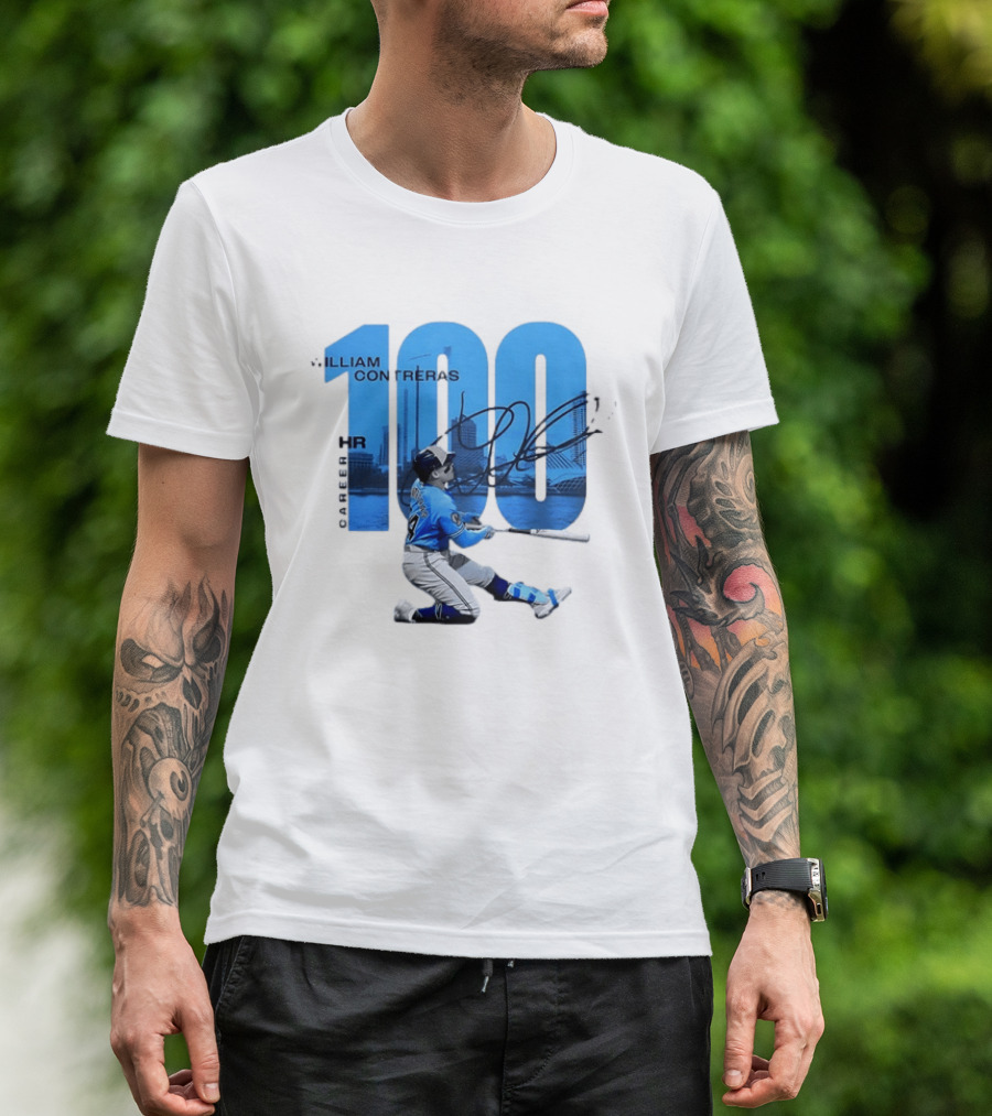 William Contreras Milwaukee Brewers 100 HR Milestone Signature T-Shirt