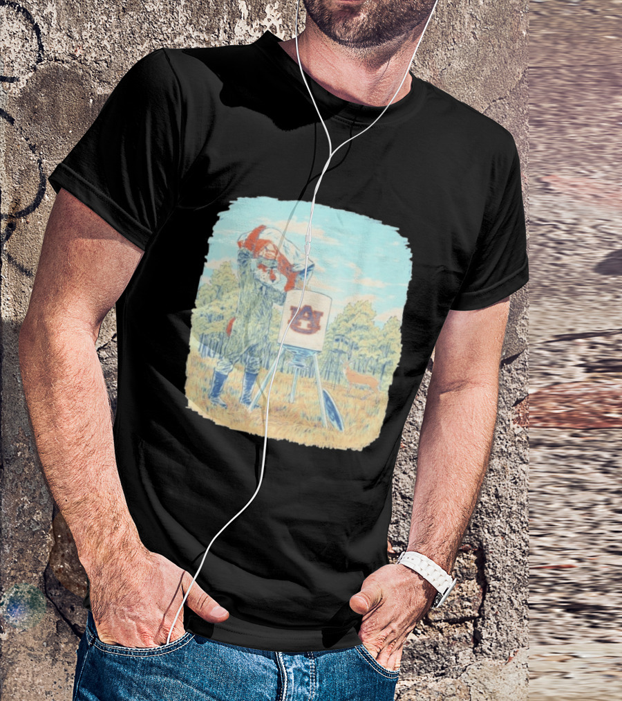 Aubie The Tiger Auburn University Deer Hunting Scene With Feeder And Deer T-Shirt