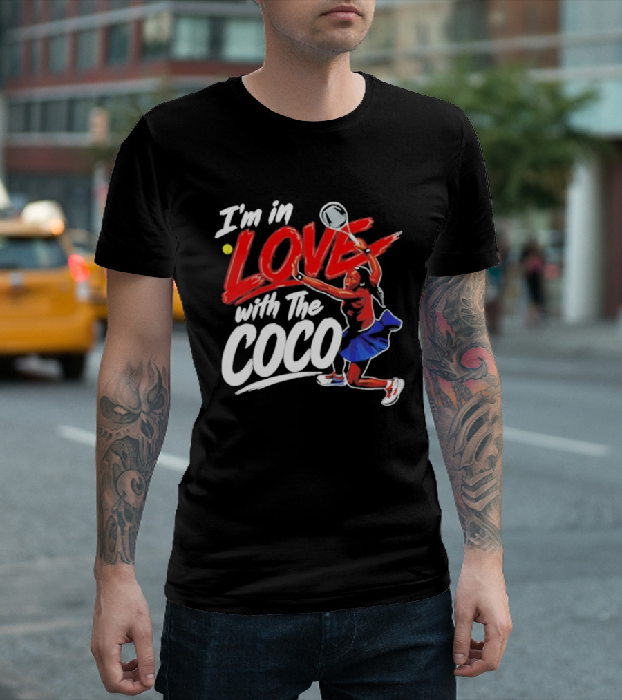 I'm In Love With The Coco Tennis Slam Action Bold Red And White T-Shirt