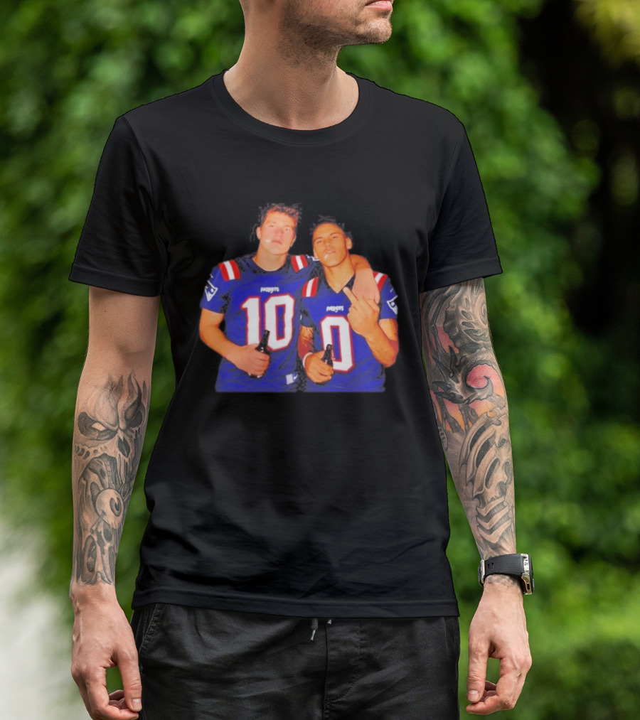 New England Patriots Drake Maye Christian Gonzalez Middle Finger Beer T-Shirt