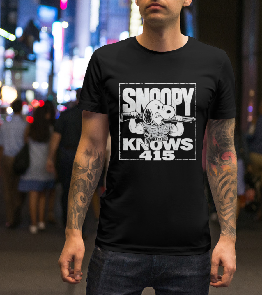 Snoopy Knows 415 Peanuts Police Officer Gun T-Shirt