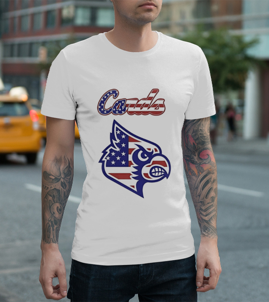 Cards American Flag Cardinal Head Stars Stripes T-Shirt