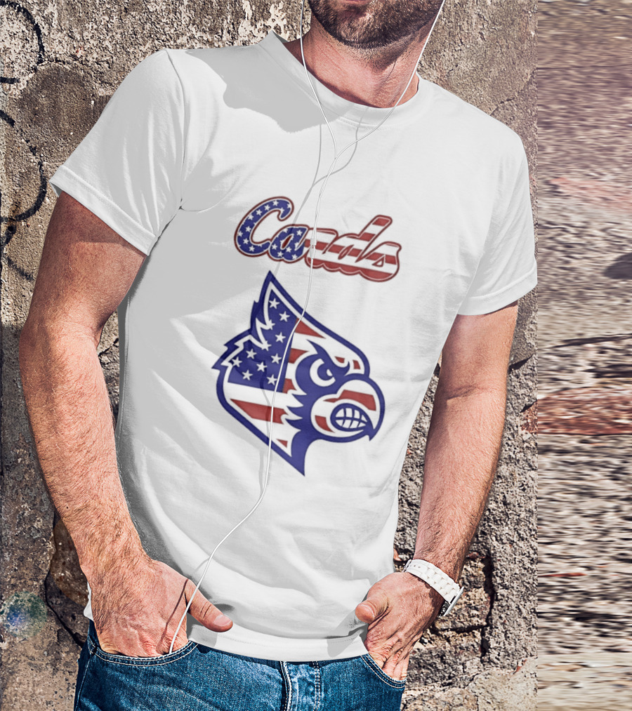 Cards American Flag Cardinal Head Stars Stripes T-Shirt