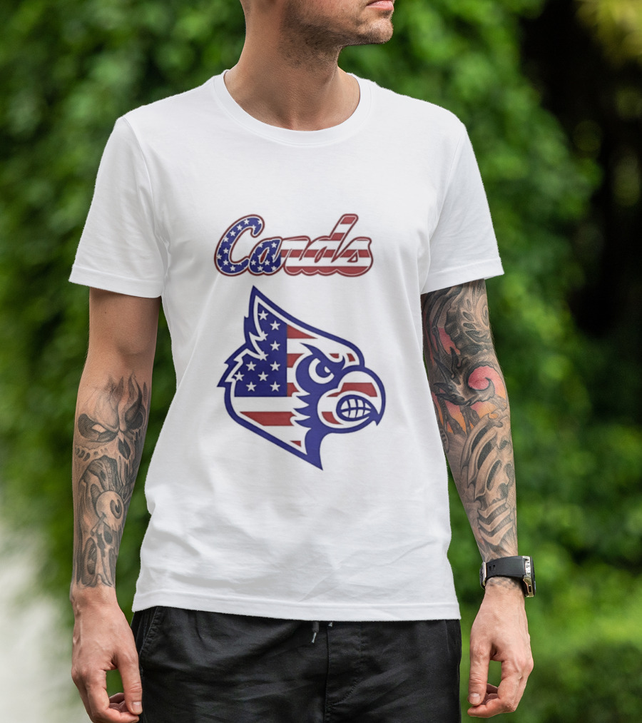 Cards American Flag Cardinal Head Stars Stripes T-Shirt