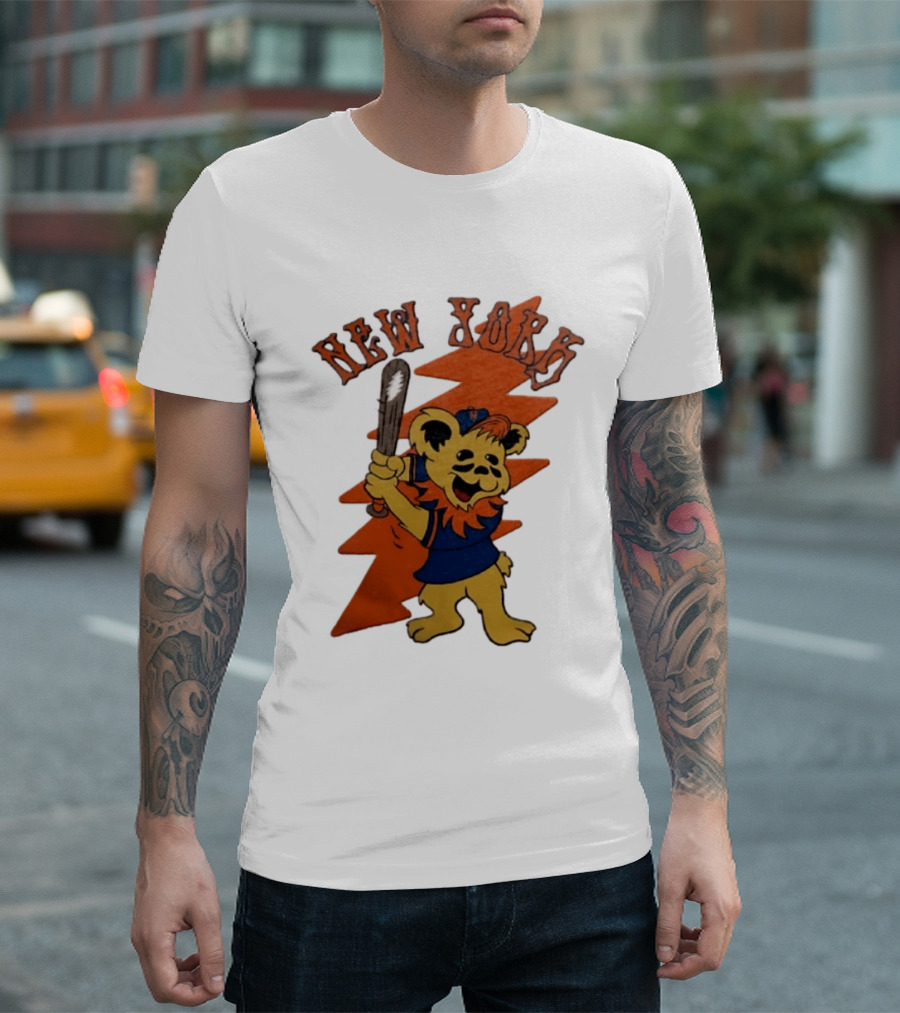 New York Grateful Dead Dancing Bear Batting Baseball Mets MLB T-Shirt