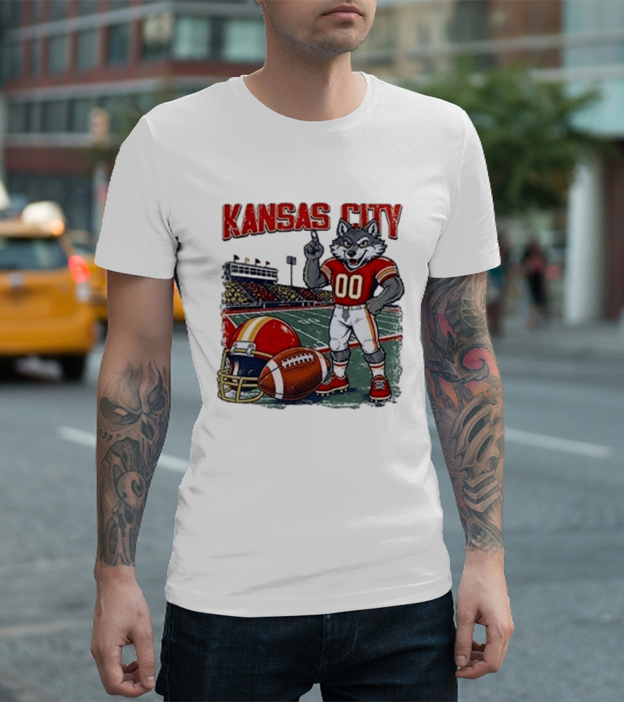 Kansas City Chiefs Wolf Mascot Football Stadium Scene T-Shirt