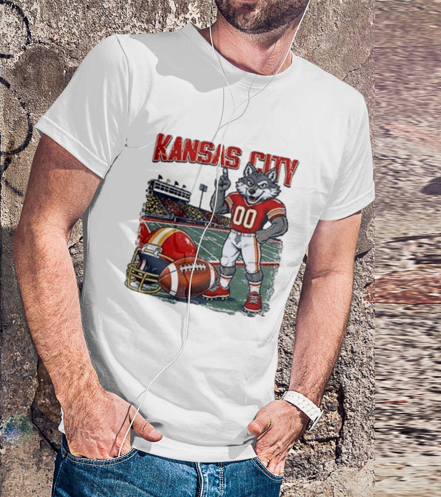Kansas City Chiefs Wolf Mascot Football Stadium Scene T-Shirt