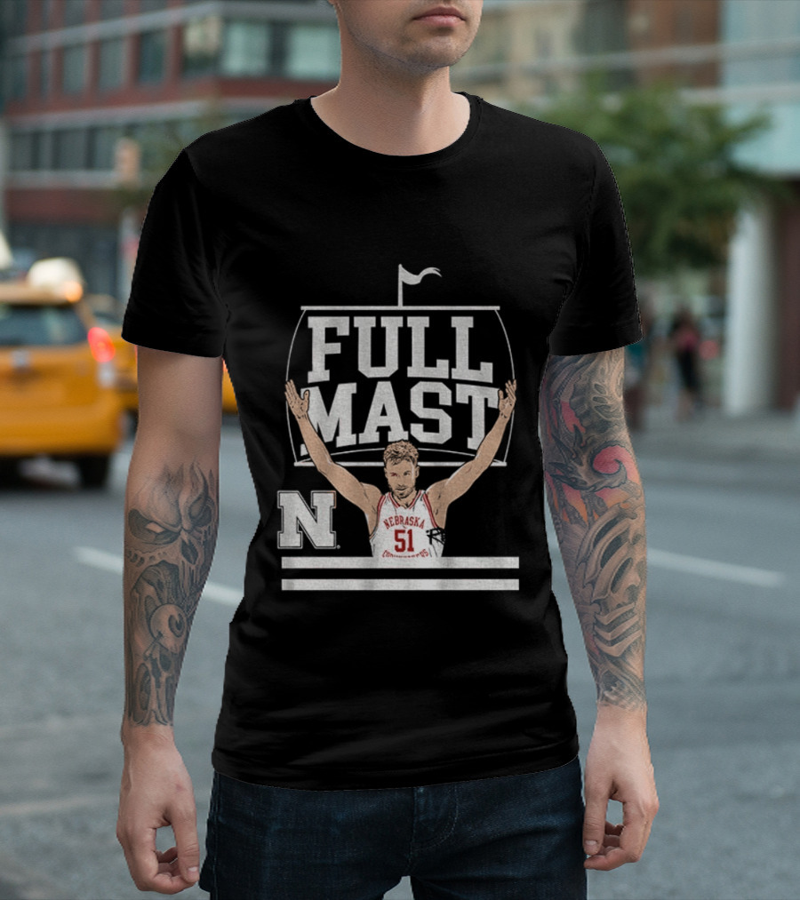 Rienk Mast 51 Full Mast Nebraska Cornhuskers Basketball Cartoon T-Shirt