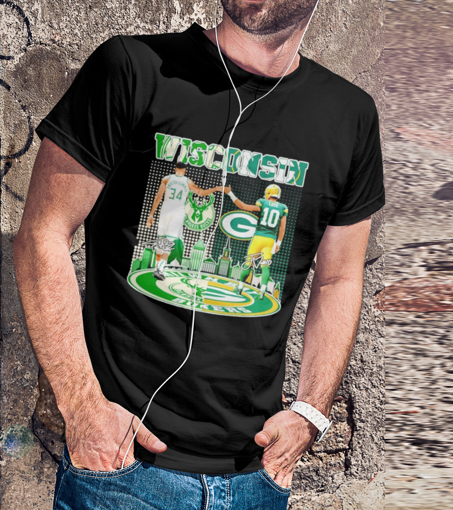 Wisconsin Milwaukee Bucks Giannis Antetokounmpo Green Bay Packers Jordan Love T-Shirt