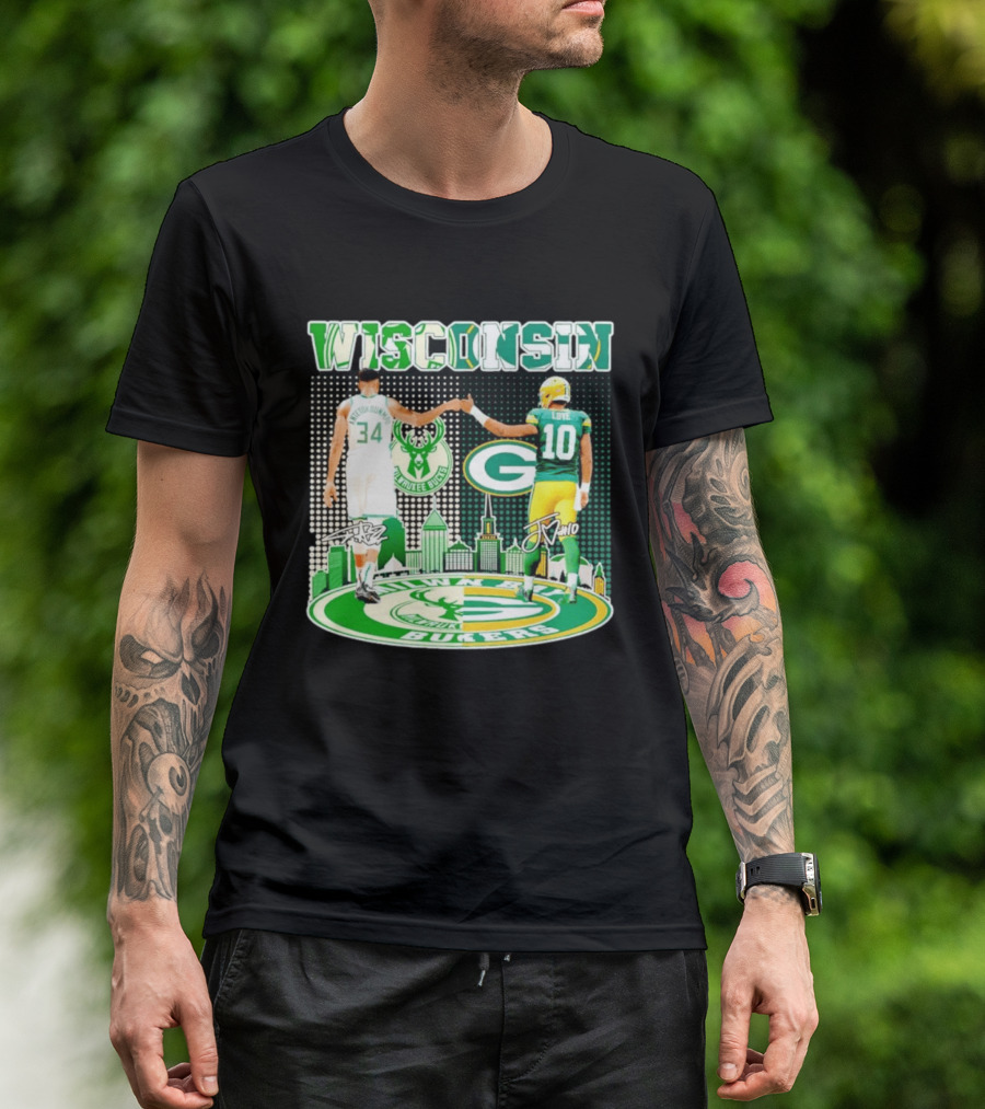 Wisconsin Milwaukee Bucks Giannis Antetokounmpo Green Bay Packers Jordan Love T-Shirt