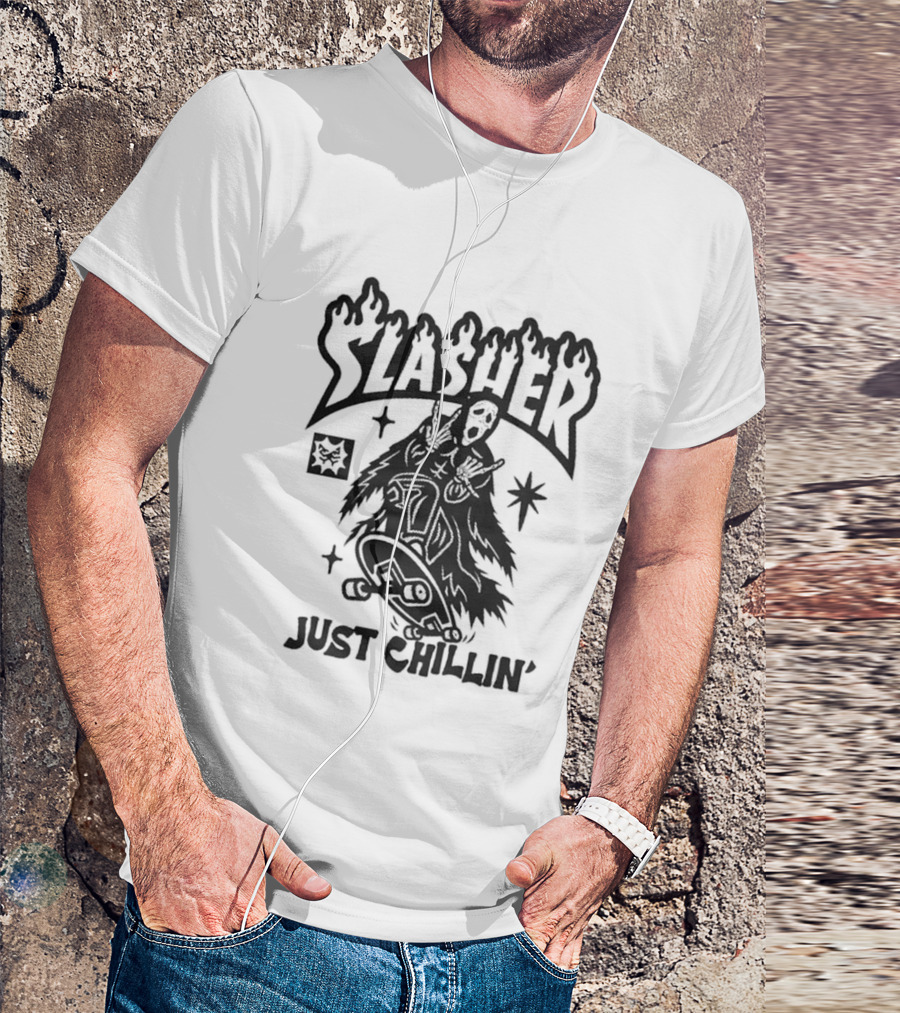 Slasher Just Chillin' Ghostface Skateboard Scream Horror T-Shirt