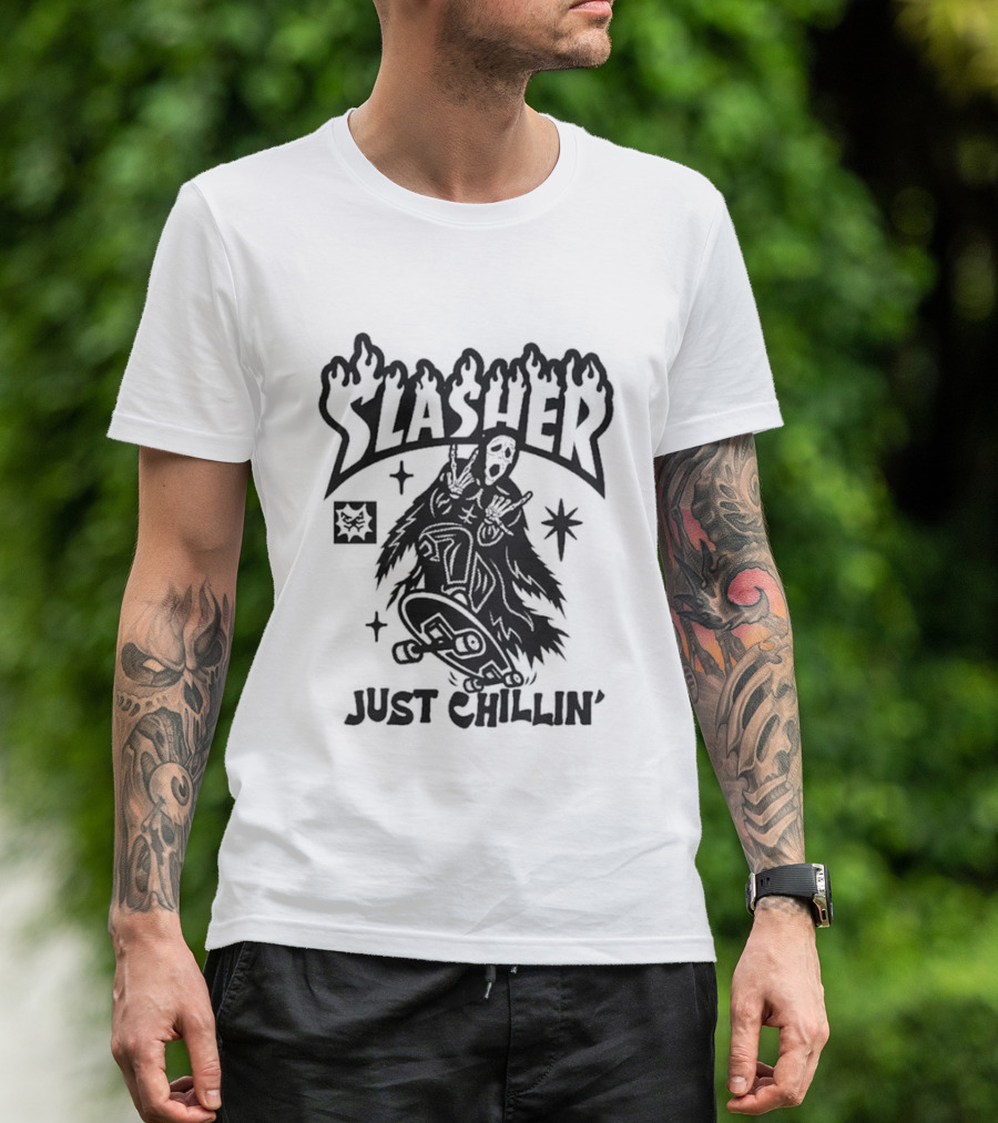 Slasher Just Chillin' Ghostface Skateboard Scream Horror T-Shirt